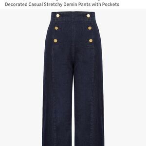 Navy High-Waisted Jeans with Gold Buttons